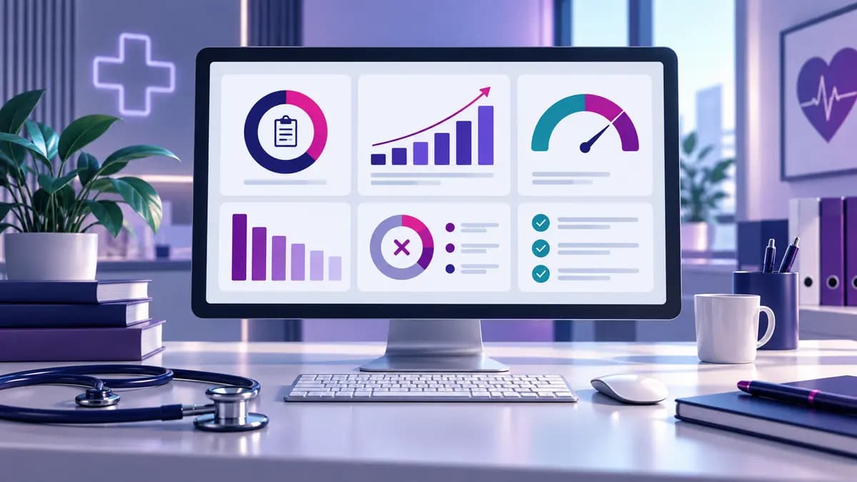 Medical billing performance dashboard with claims, collections and denial indicators